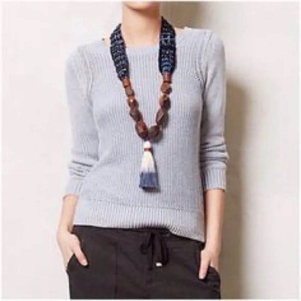 Anthropologie SPARROW Powder Blue Cotton Blend Knit Pullover Sweater Size M